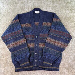 Alex Tricot Knit Cardigan Made Italy 90s Retro Wool Blend Grey Womens Sz M E649